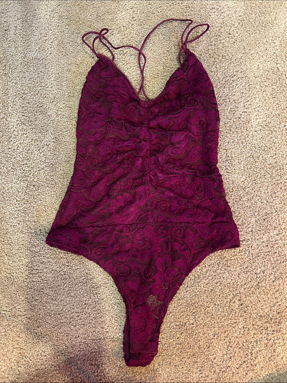 Plunging Lace Chemise Bodysuit in Wine